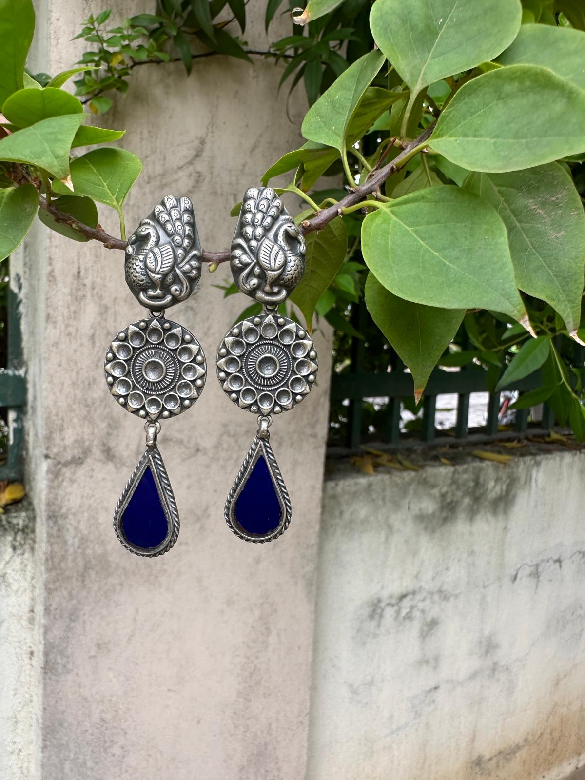 Blue Mirror Peacock Motif Dangler