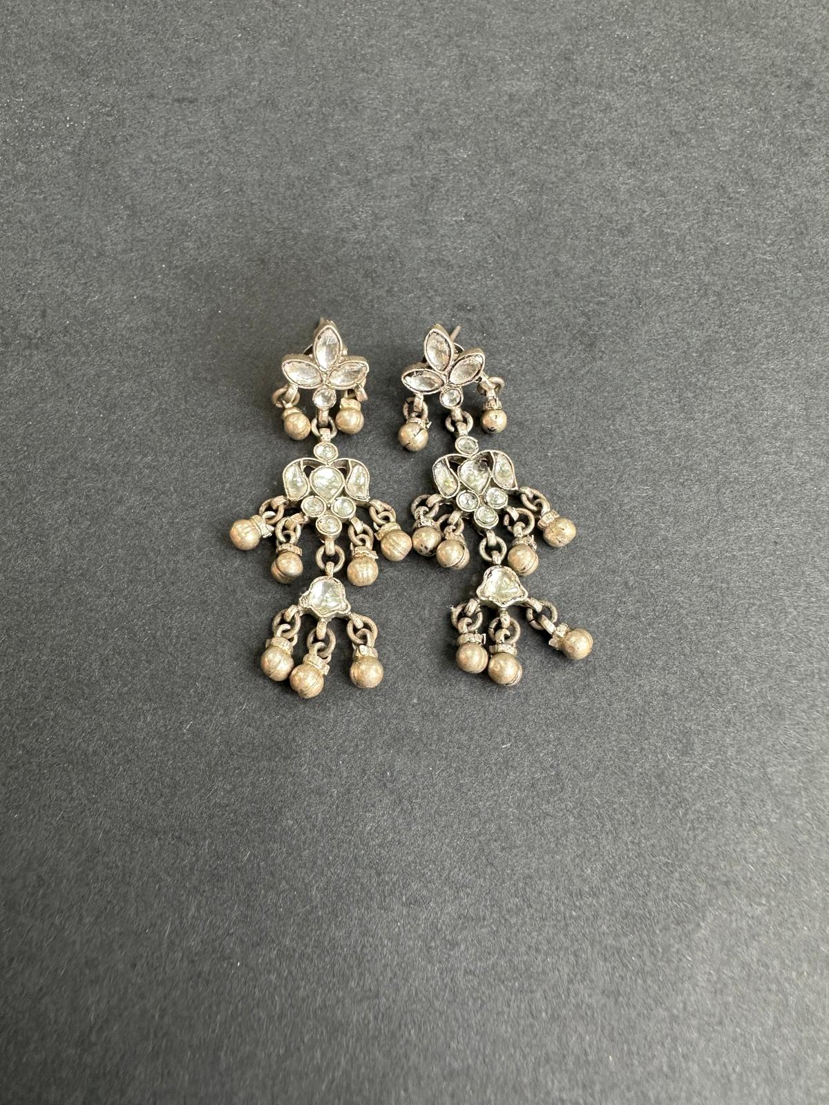 White Kundan Silver Dangler