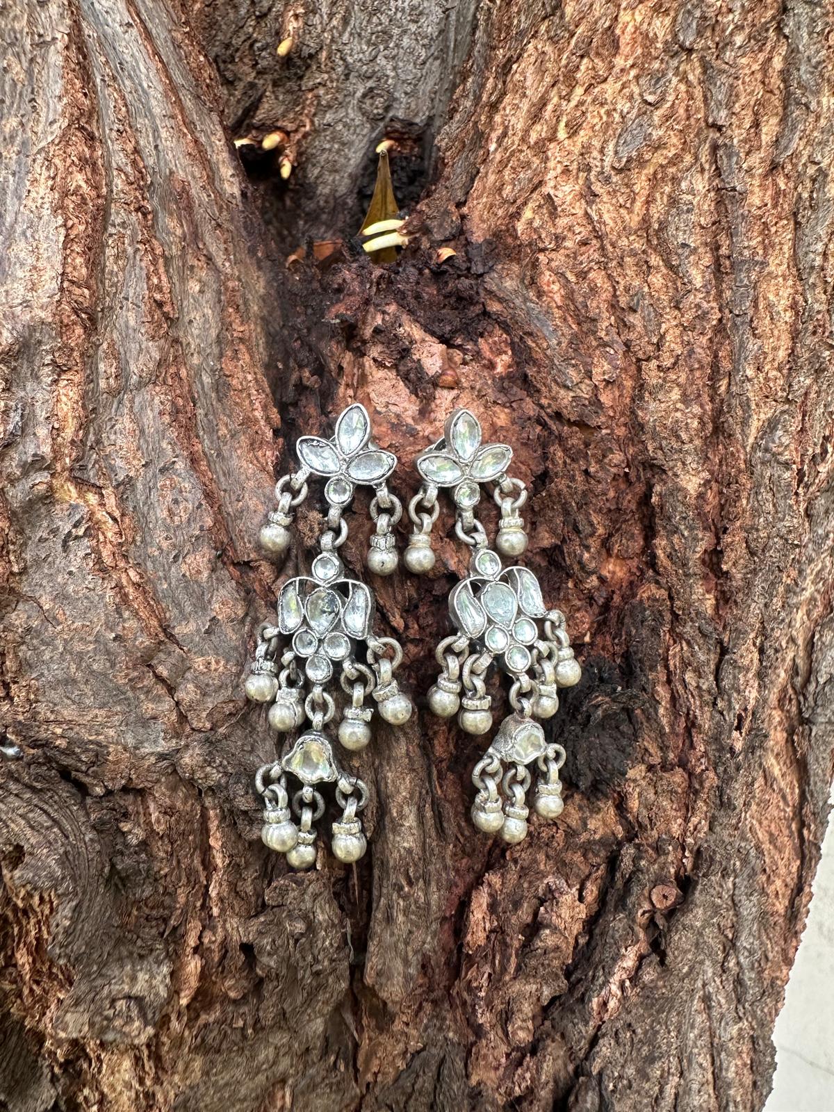 White Kundan Silver Dangler