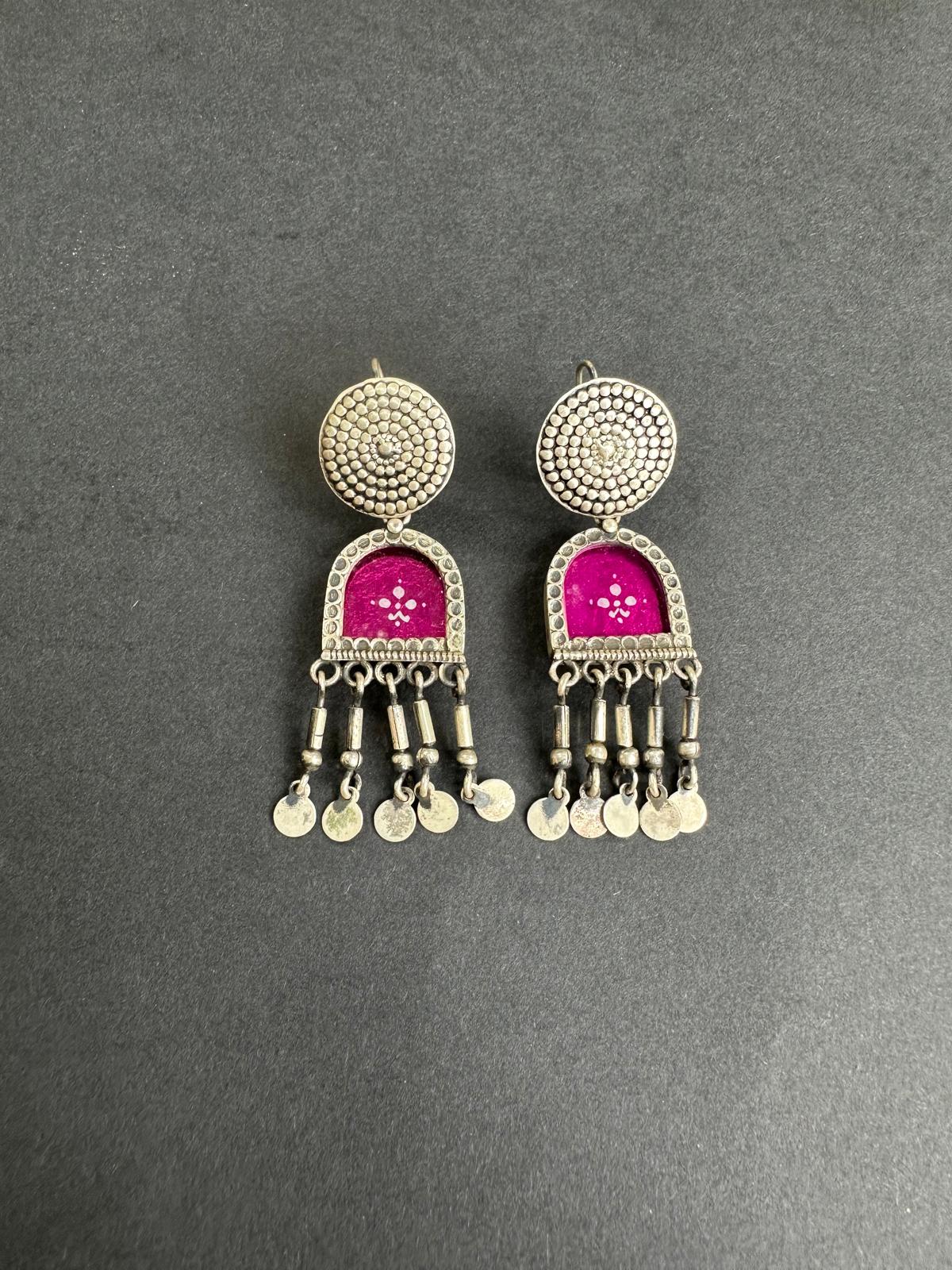 Pink Mirror Silver Dangler