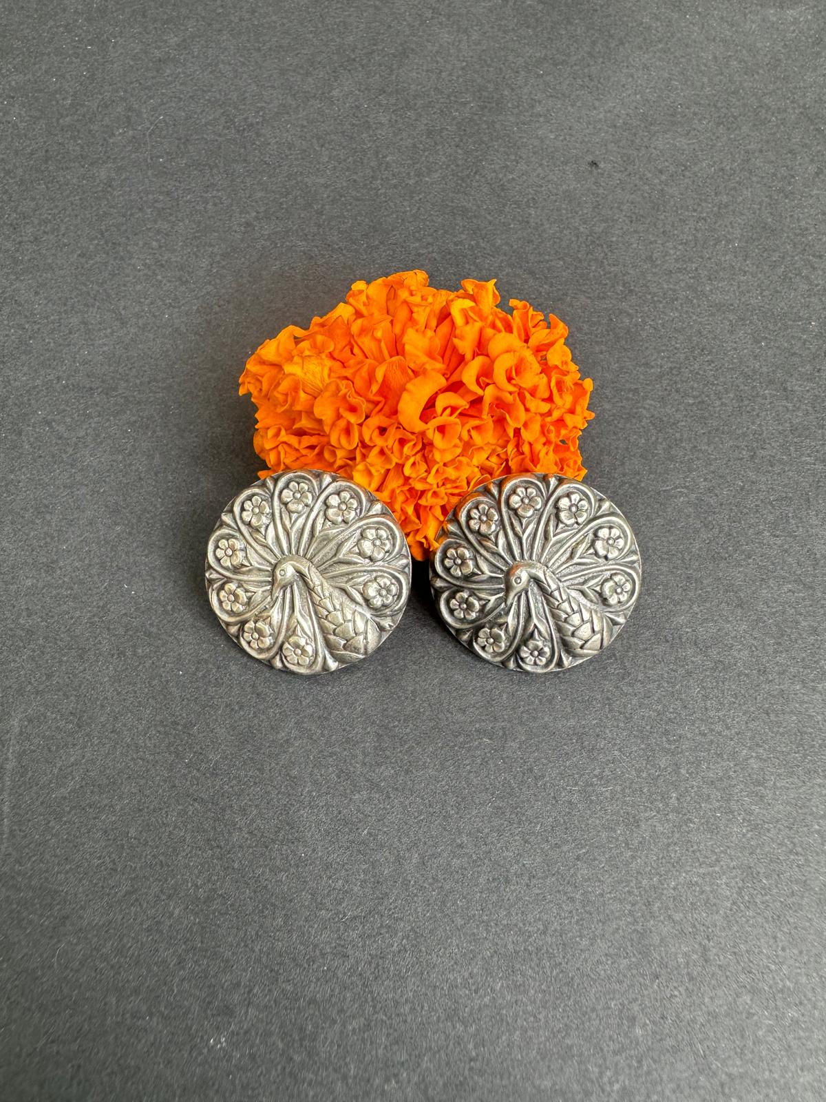 Peacock Motif Silver Stud
