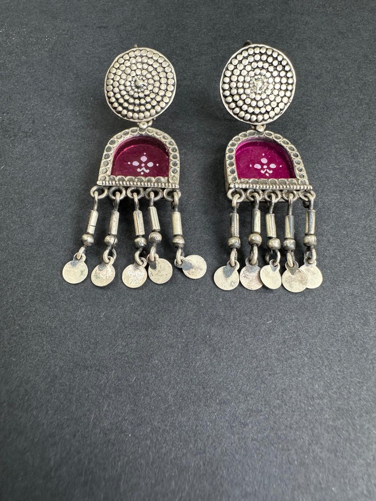 Pink Mirror Silver Dangler