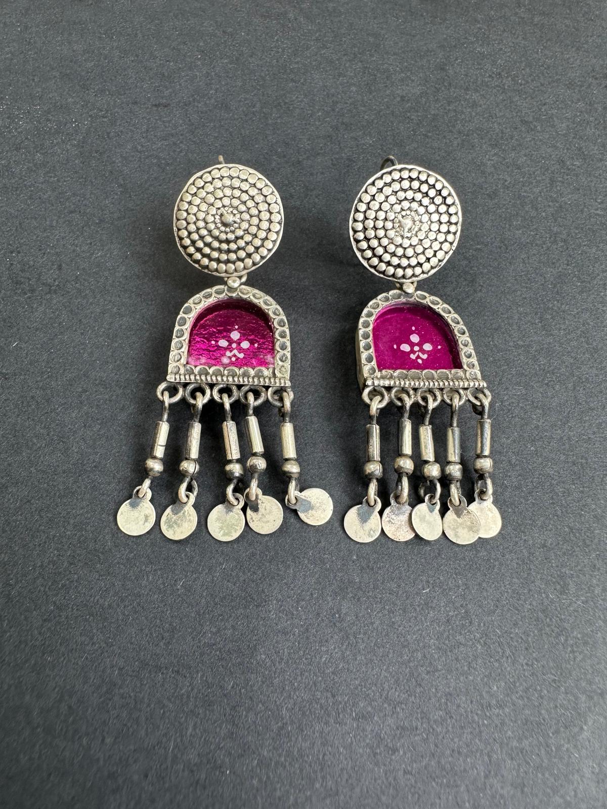 Pink Mirror Silver Dangler