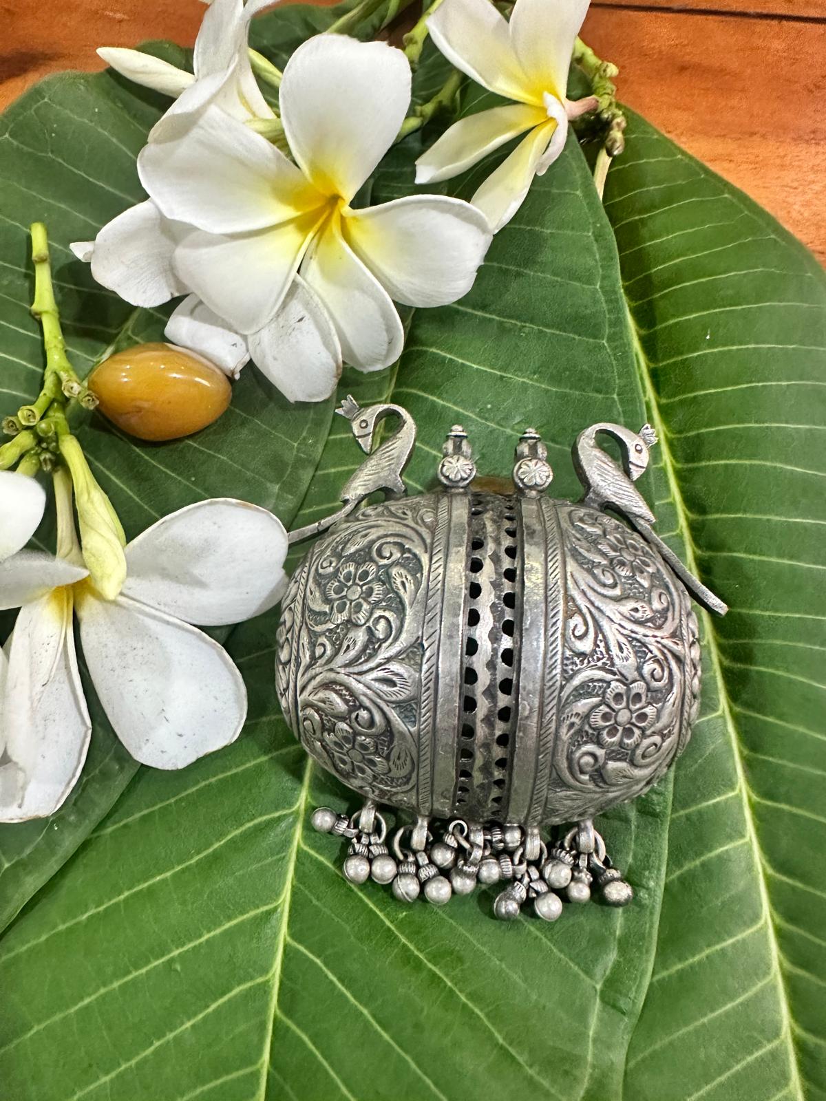 Antique Peacock Motif Silver Pendant