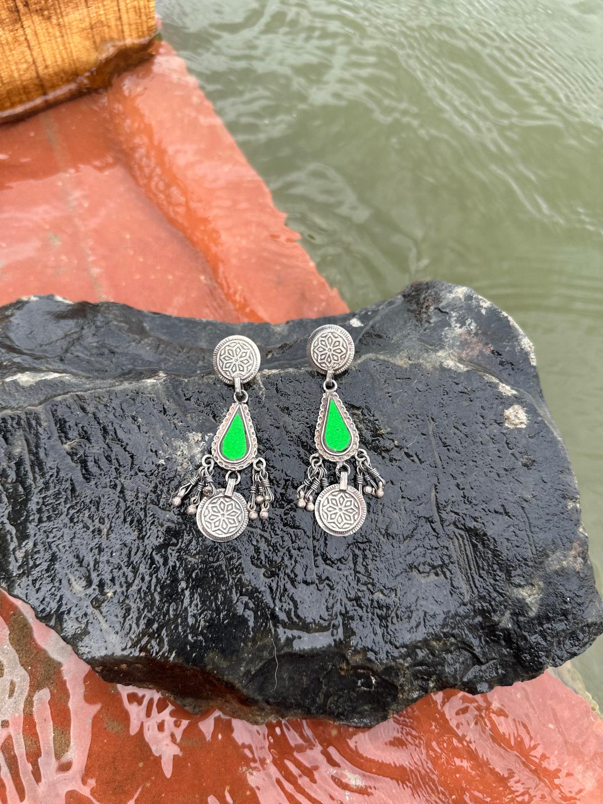 Green Mirror Silver Dangler