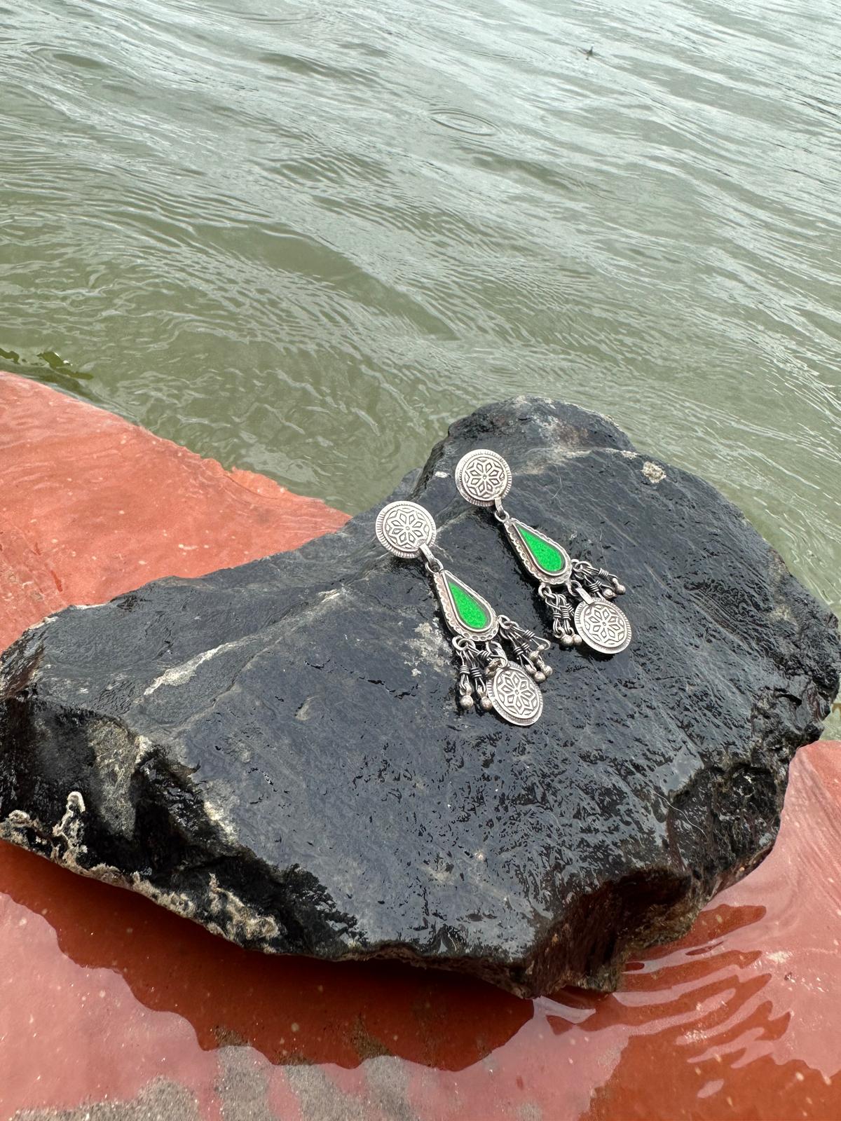 Green Mirror Silver Dangler