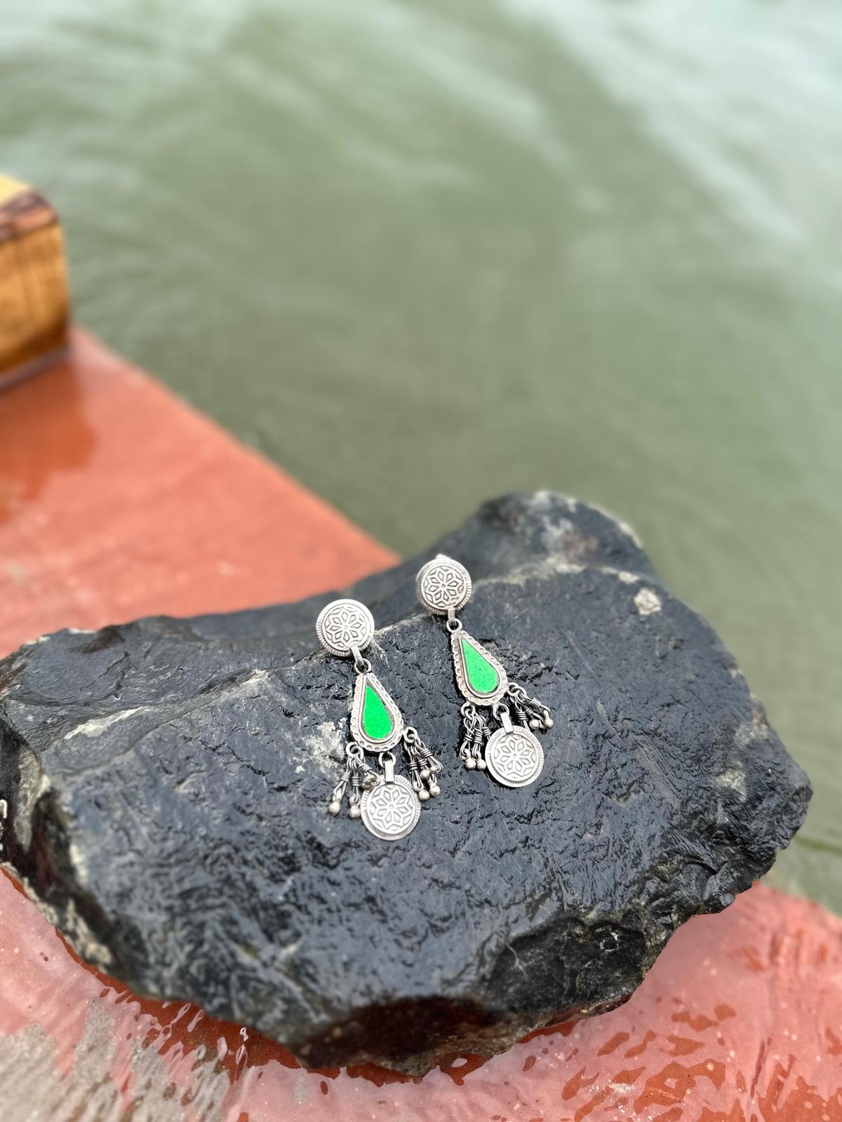 Green Mirror Silver Dangler