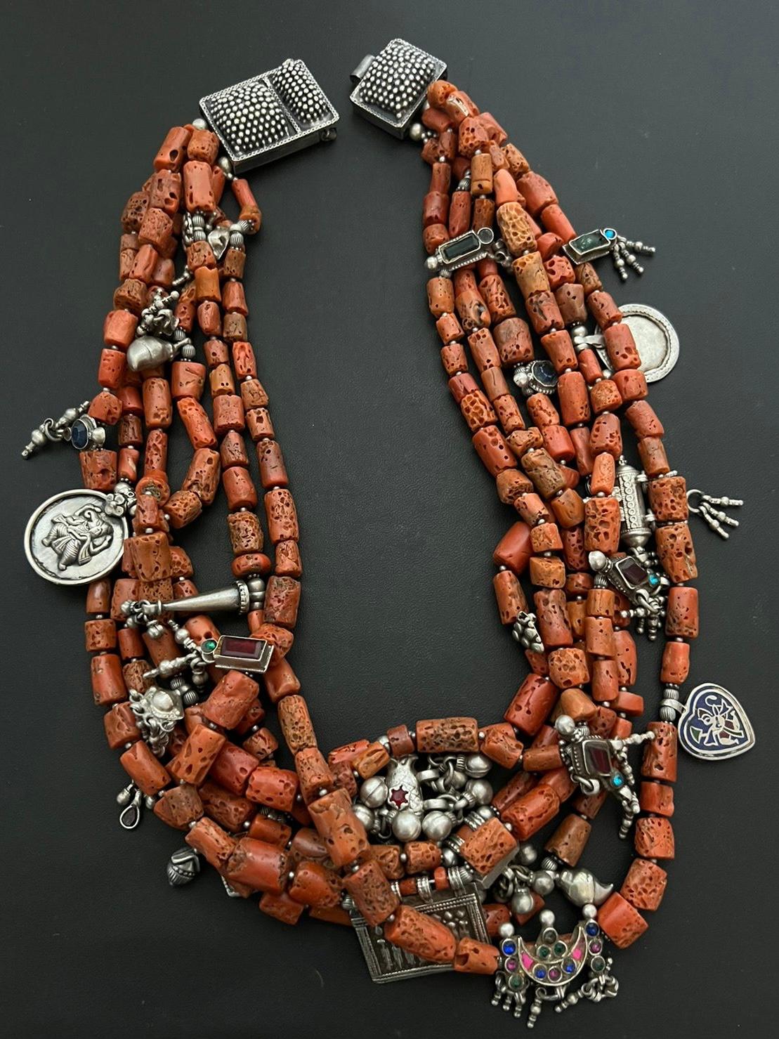 Coral Stone Vintage Tribe Silver Neck Statement