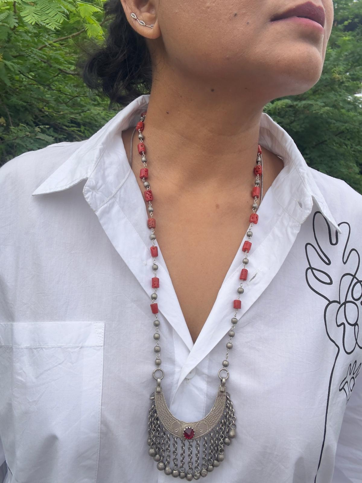 Coral Vintage Silver Necklace
