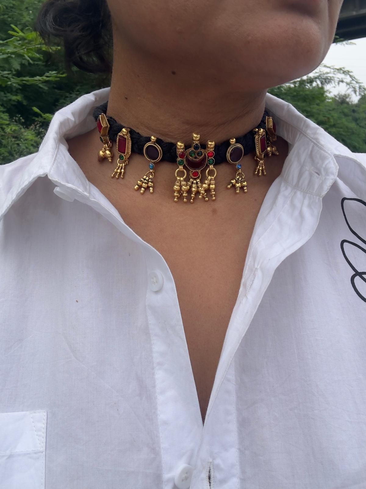 22K Gold Polish Tribal Vintage Silver Chokar