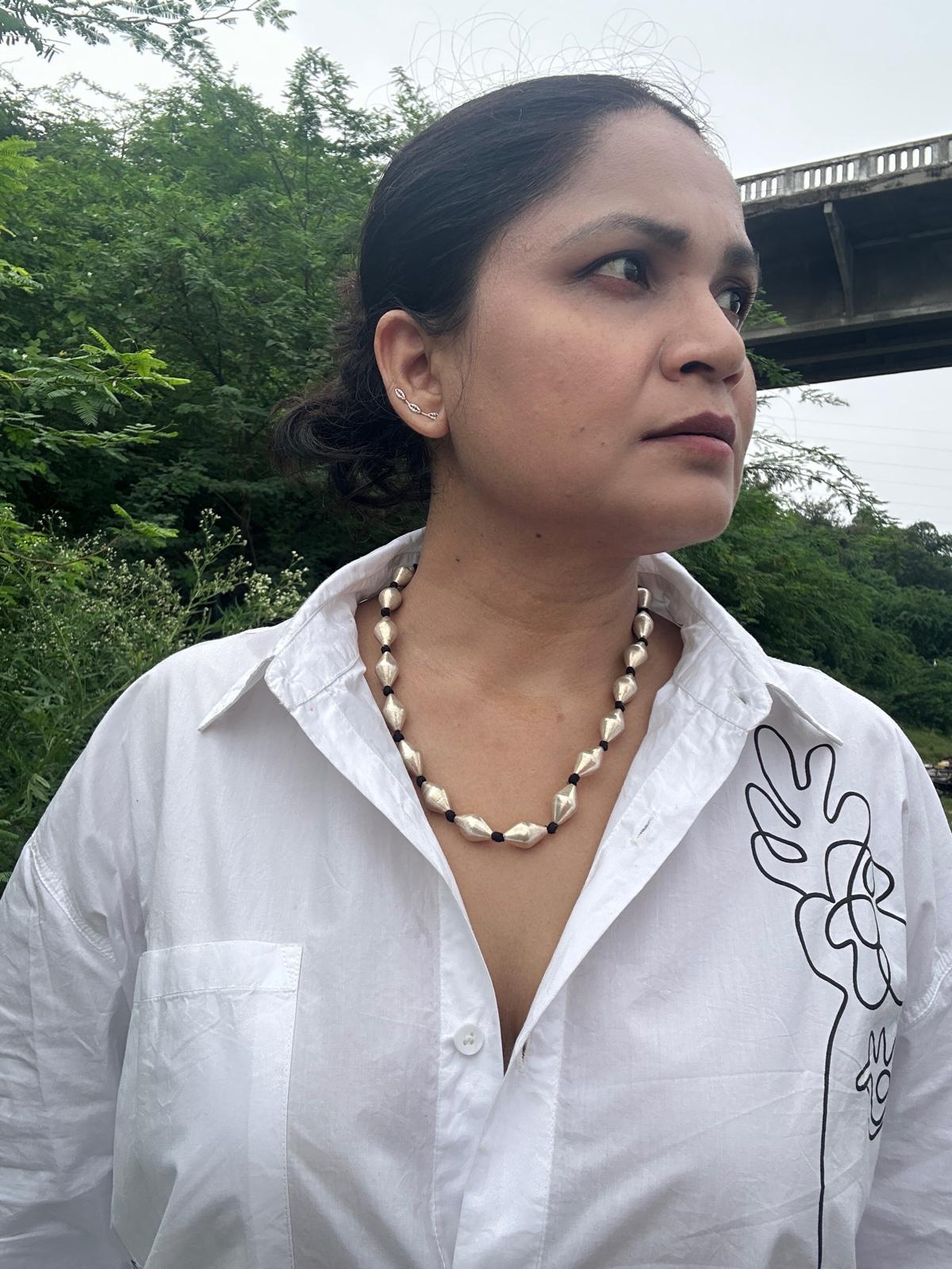 Dholki Beads Silver Mala