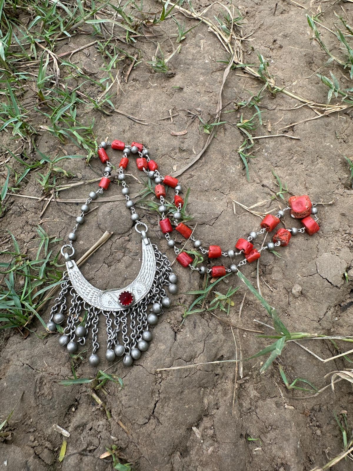 Coral Vintage Silver Necklace