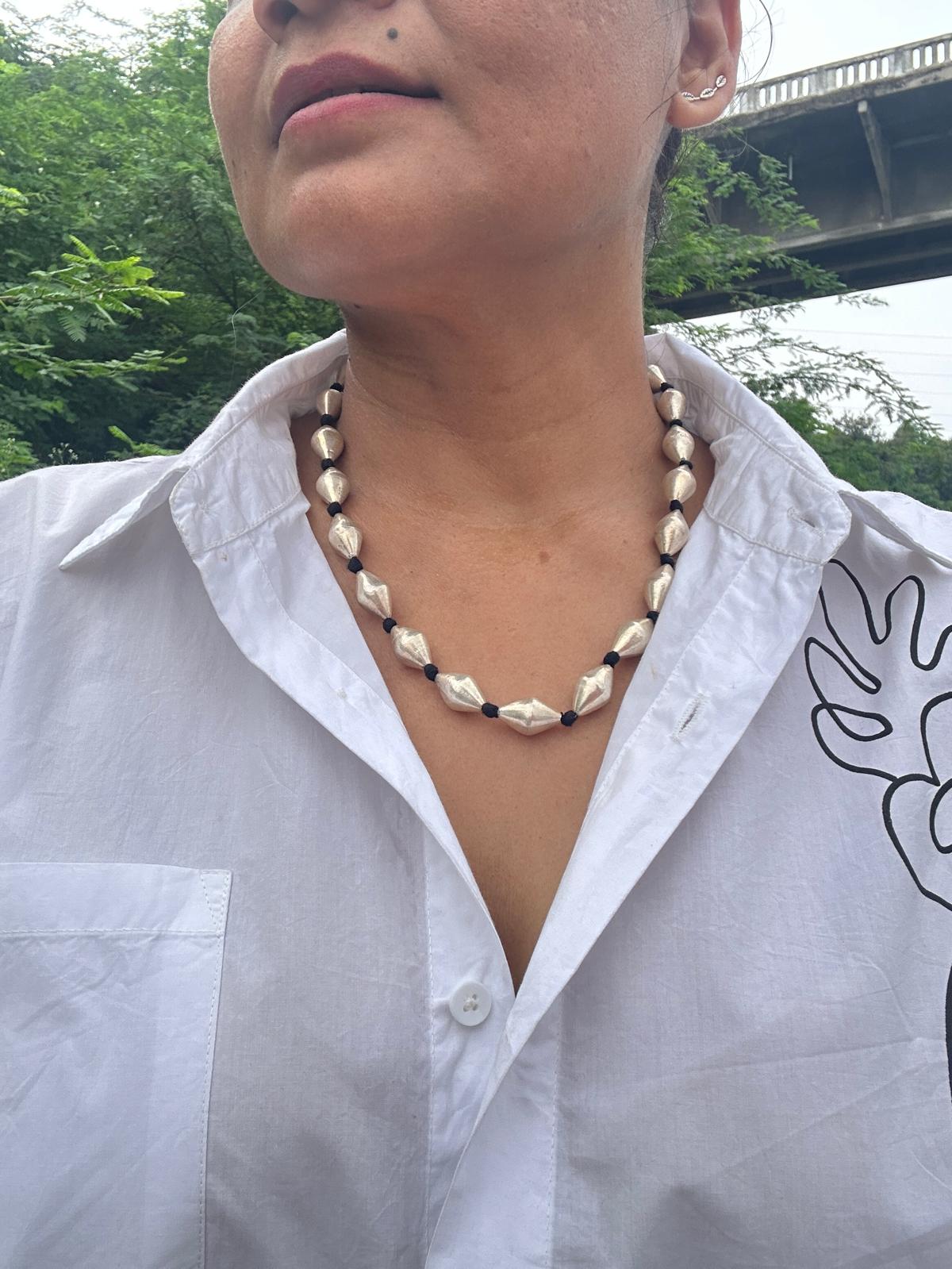 Dholki Beads Silver Mala