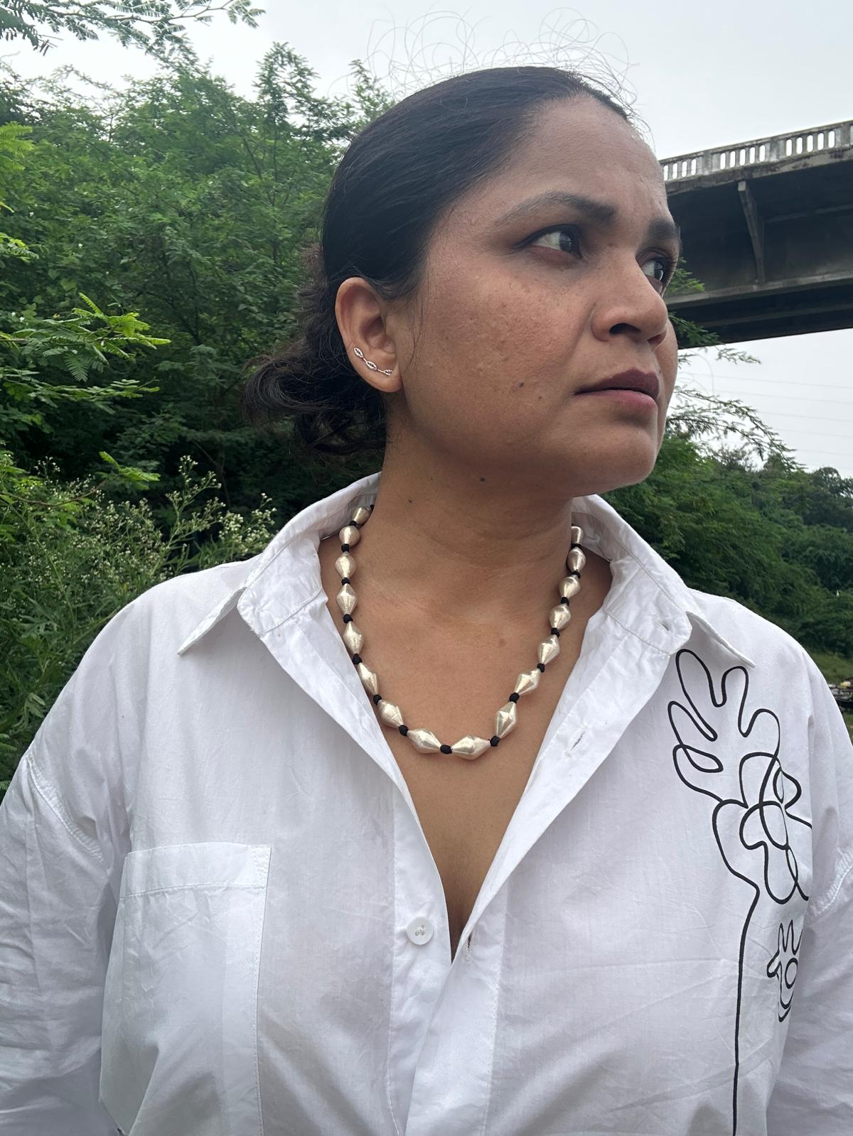 Dholki Beads Silver Mala