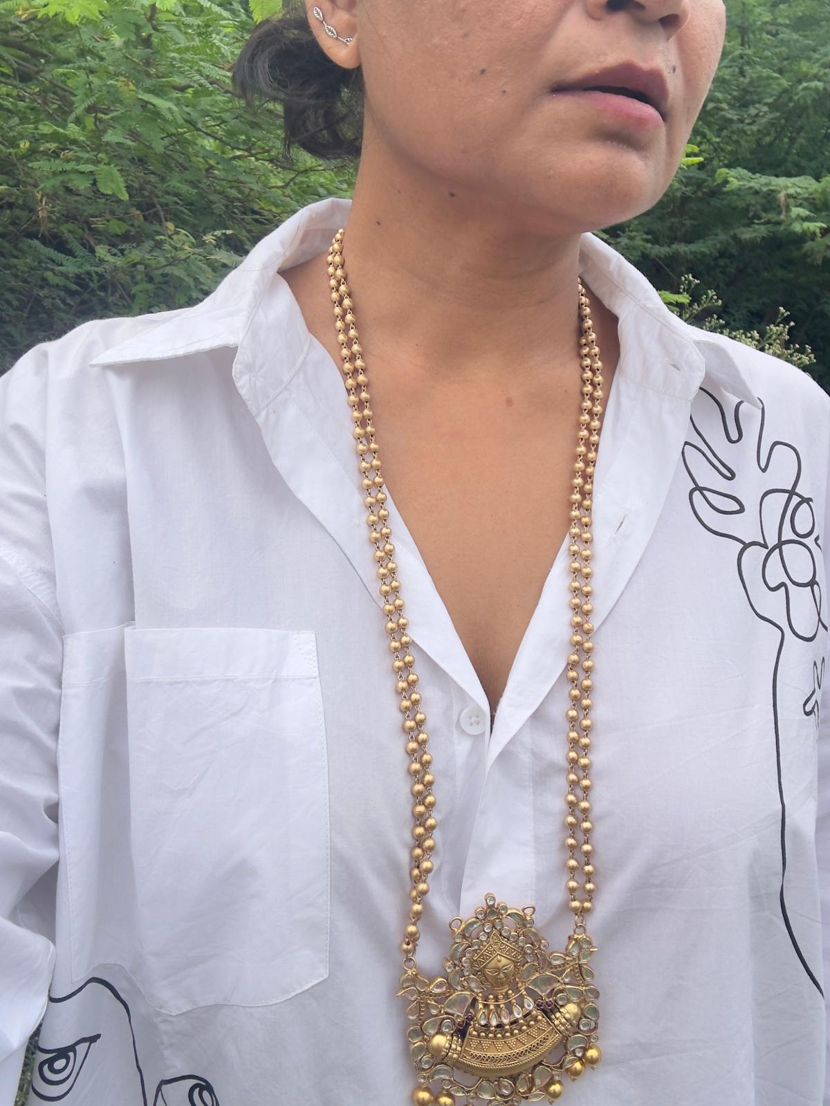 22K Gold Polish Silver Ball Mala Maa Kali Pendant