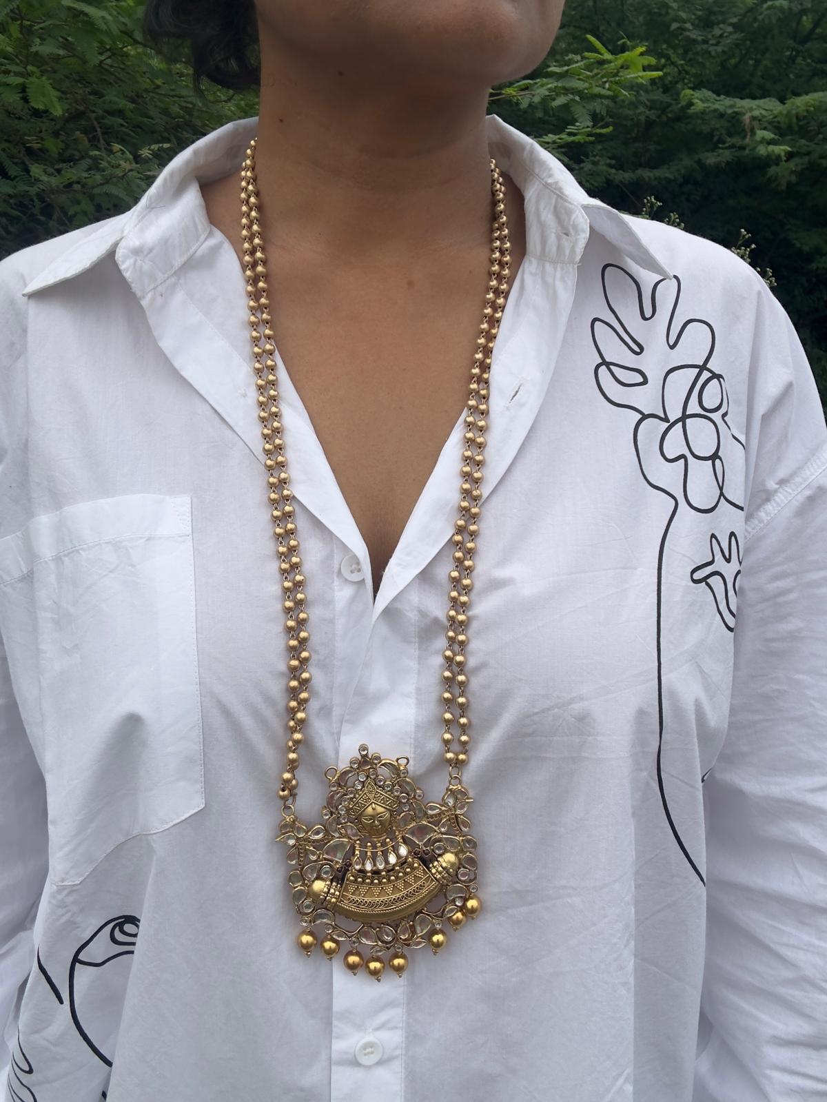 22K Gold Polish Silver Ball Mala Maa Kali Pendant