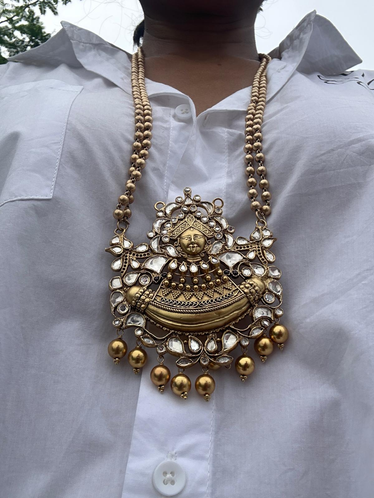 22K Gold Polish Silver Ball Mala Maa Kali Pendant