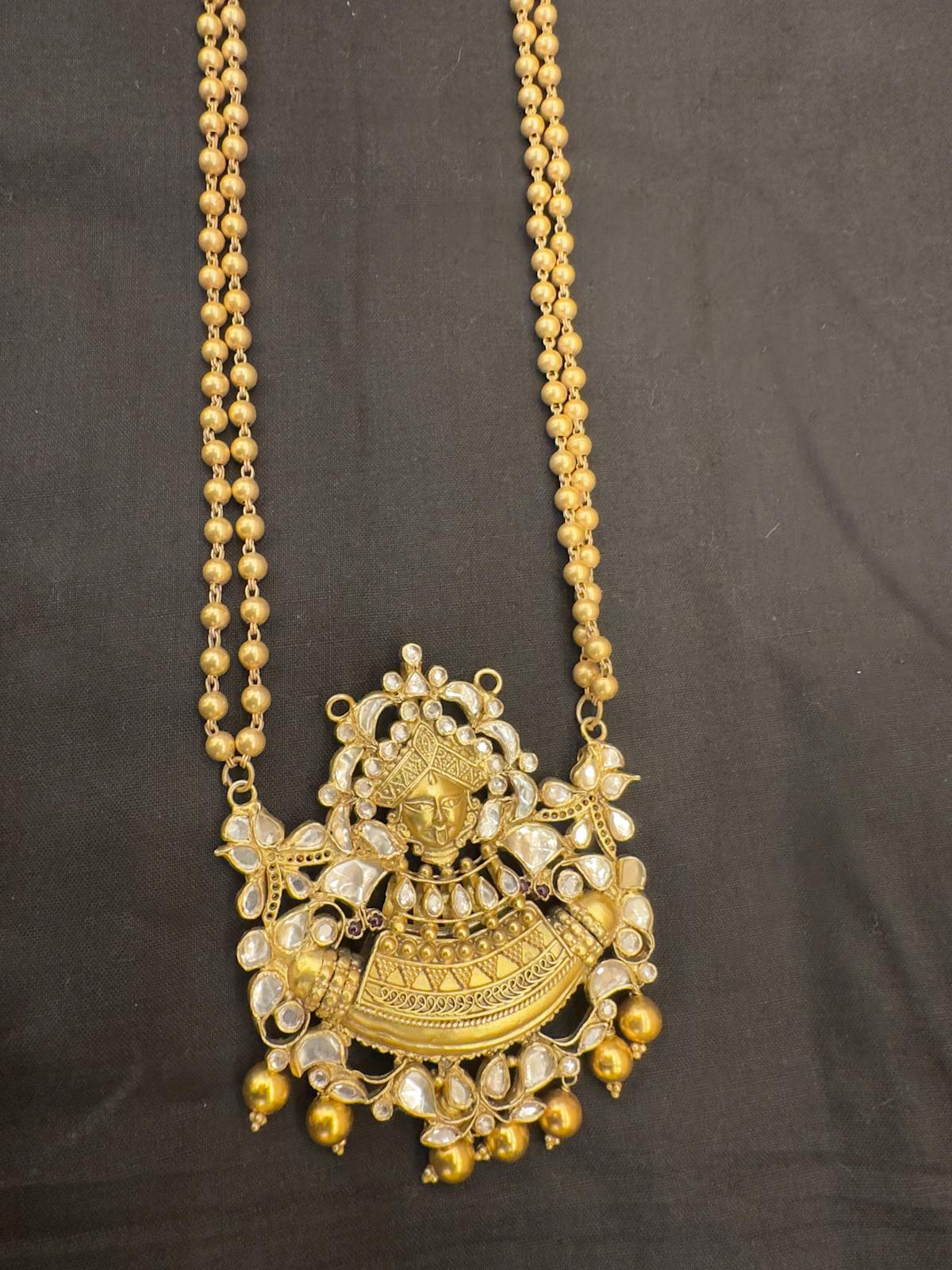 22K Gold Polish Silver Ball Mala Maa Kali Pendant