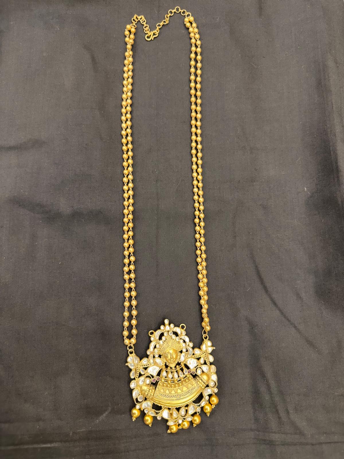 22K Gold Polish Silver Ball Mala Maa Kali Pendant