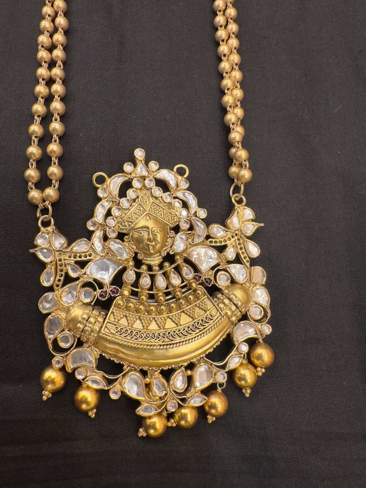 22K Gold Polish Silver Ball Mala Maa Kali Pendant