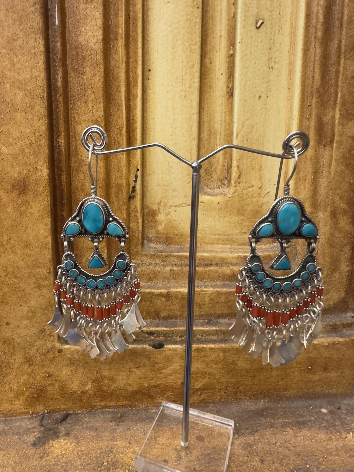 Afghani Turquoise Coral Silver Dangler