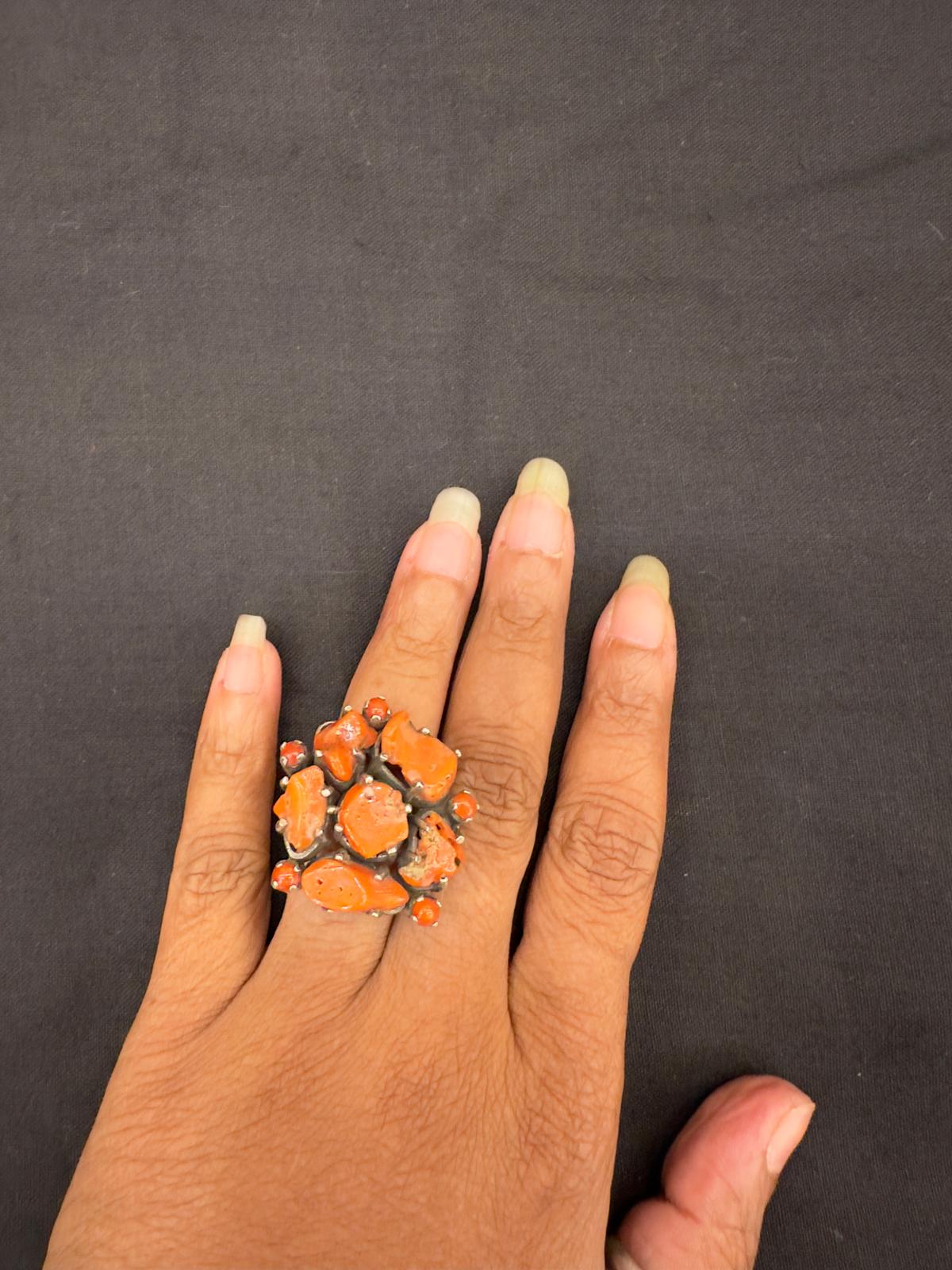 Coral Silver Ring