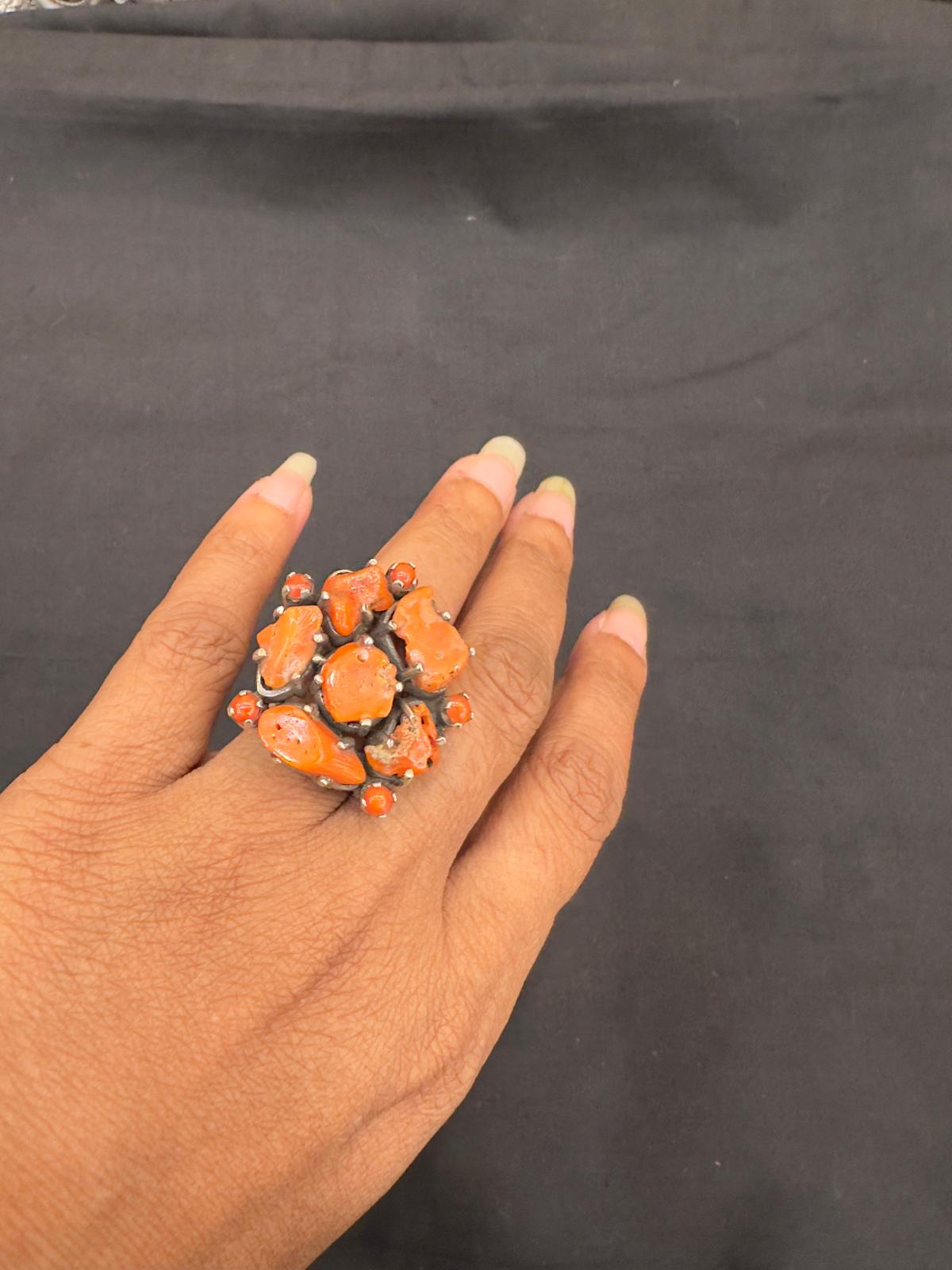 Coral Silver Ring