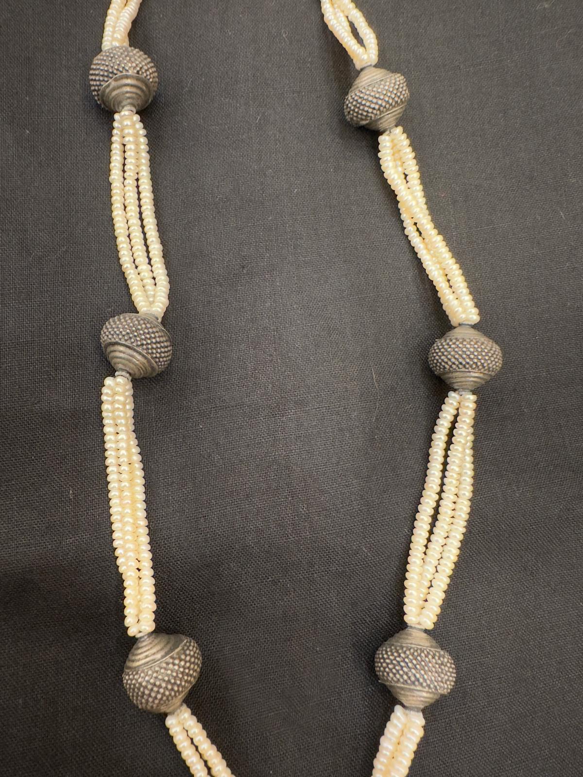 Silver Ganpati Motif with Pearl Necklace