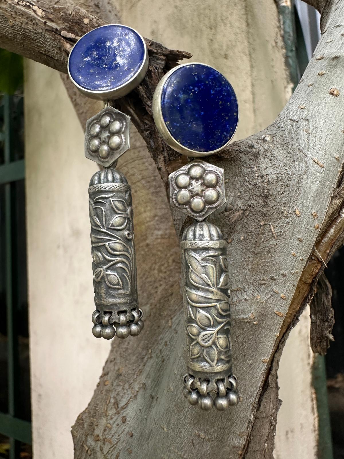 Lapiz Lazuli Silver Jhumka