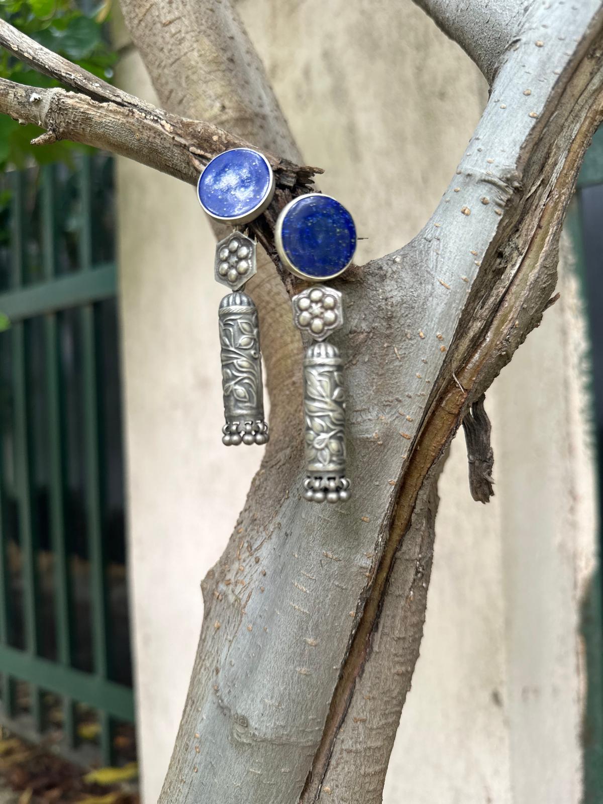 Lapiz Lazuli Silver Jhumka