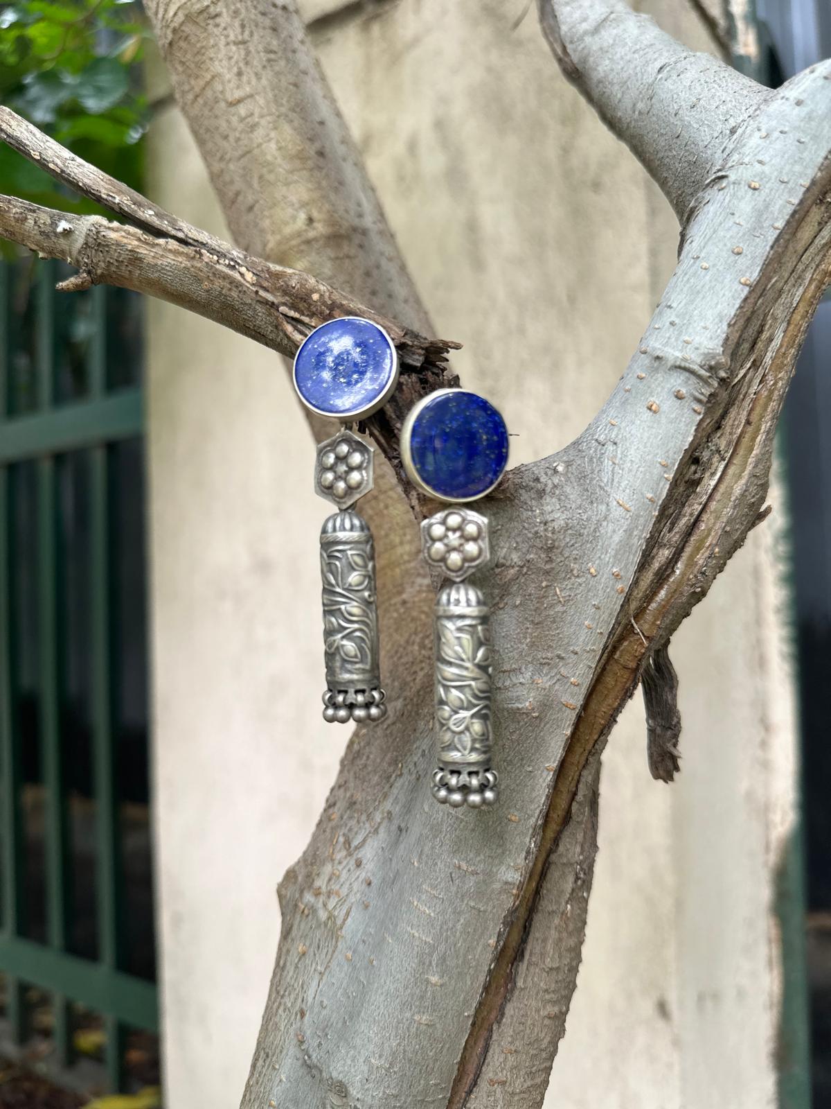 Lapiz Lazuli Silver Jhumka