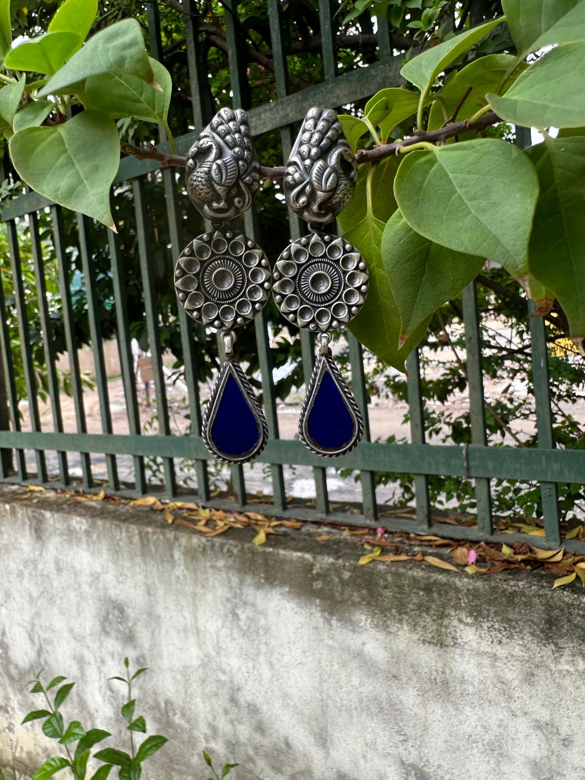 Blue Mirror Peacock Motif Dangler