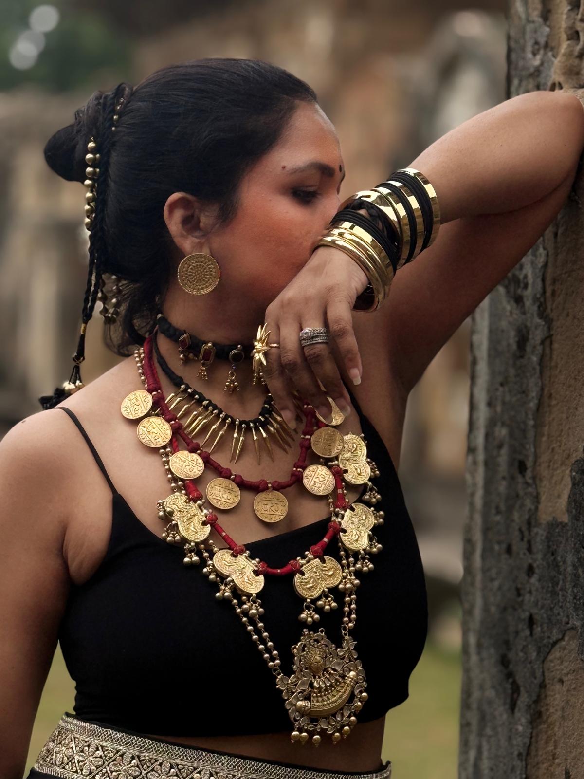 Tribal Black gold polish silver chokar