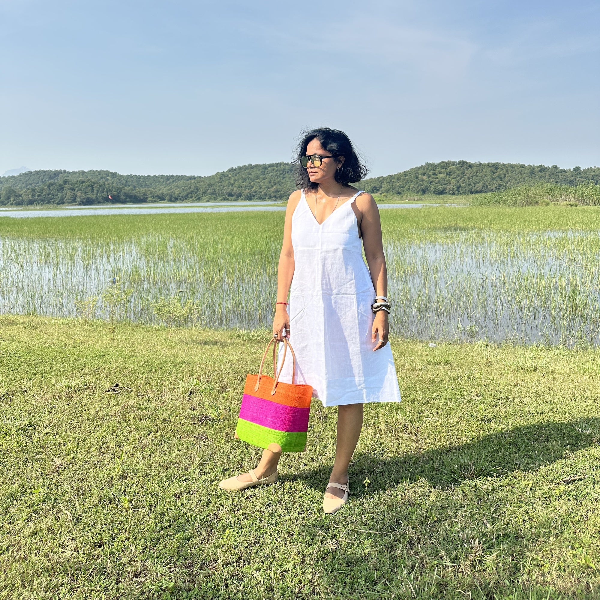 White Spaghetti Linen Short Dress
