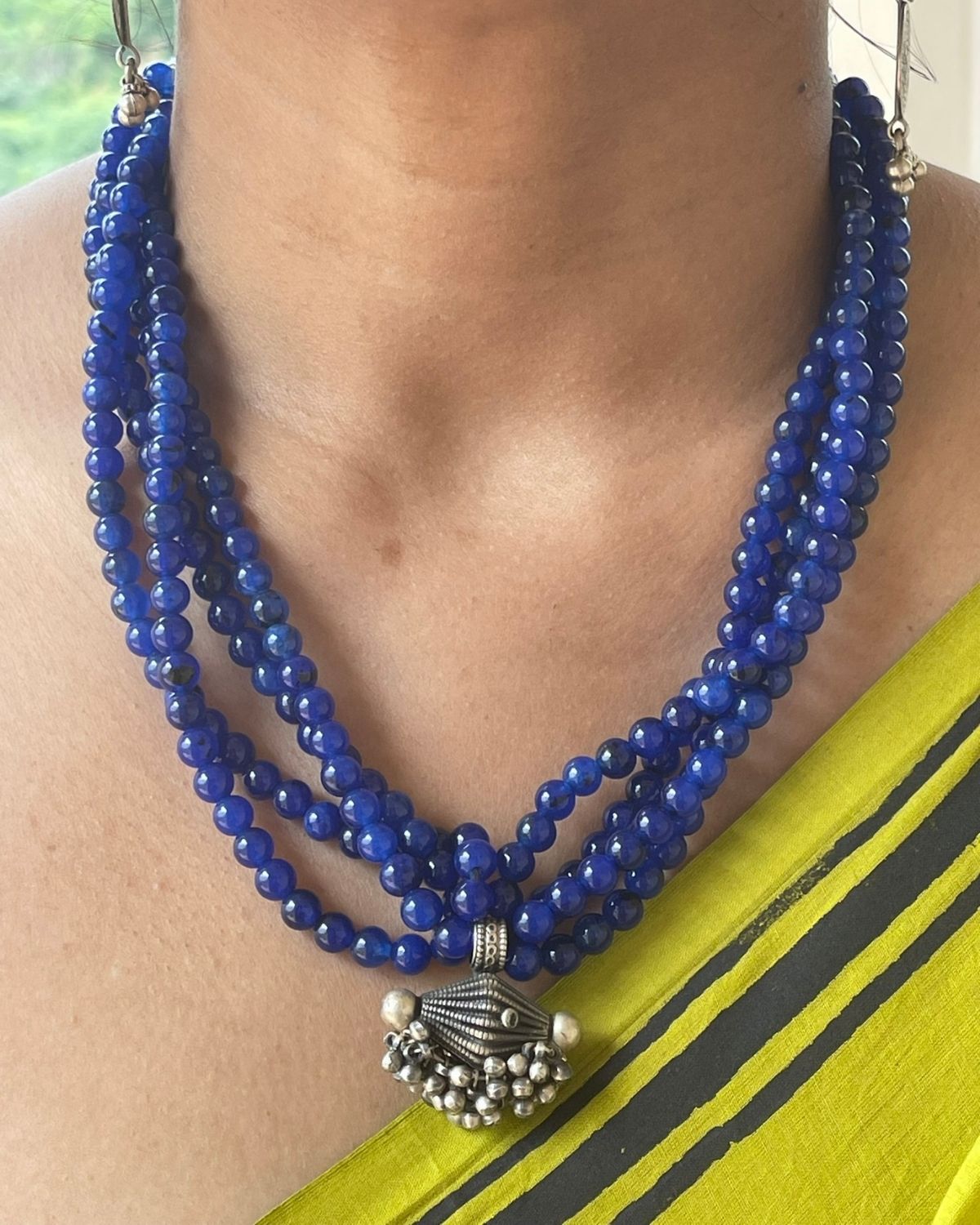 Blue Stone with Silver Tabiz Pendant Necklace
