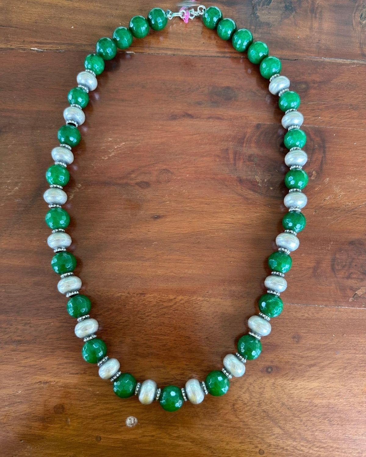 Green Stone with Tribal Balls Beads Necklace