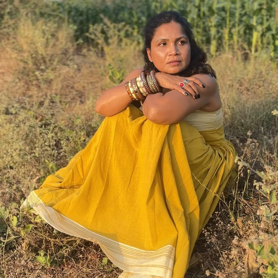 Mustard Yellow Handloom Organic Kala Cotton Maxi Dress