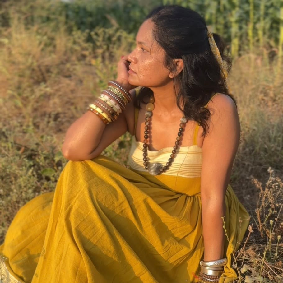Mustard Yellow Handloom Organic Kala Cotton Maxi Dress