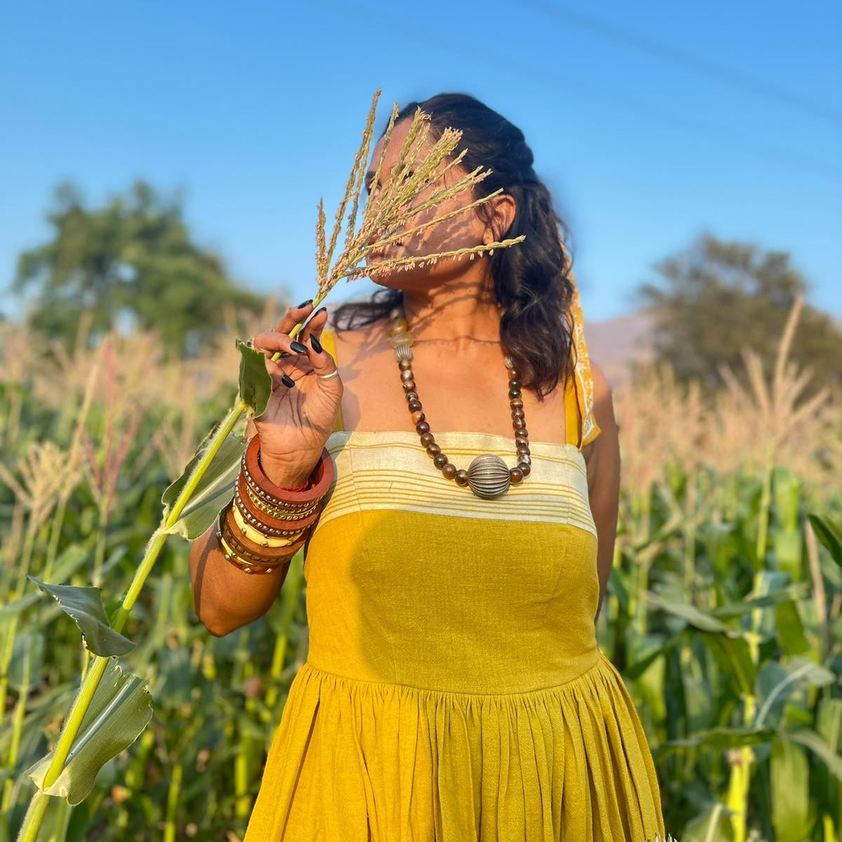 Mustard Yellow Handloom Organic Kala Cotton Maxi Dress