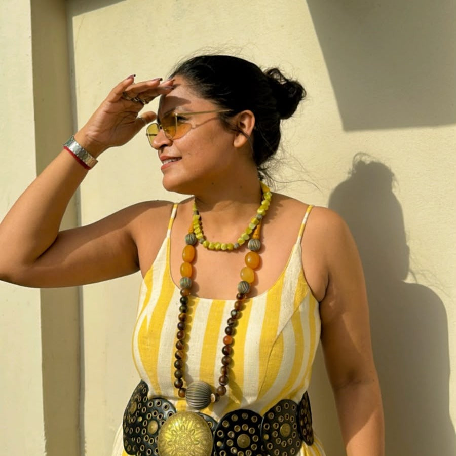 Yellow Stripes Handloom Kala Cotton Dress