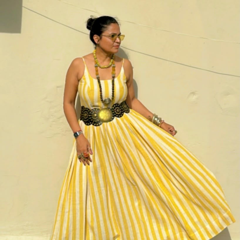 Yellow Stripes Handloom Kala Cotton Dress